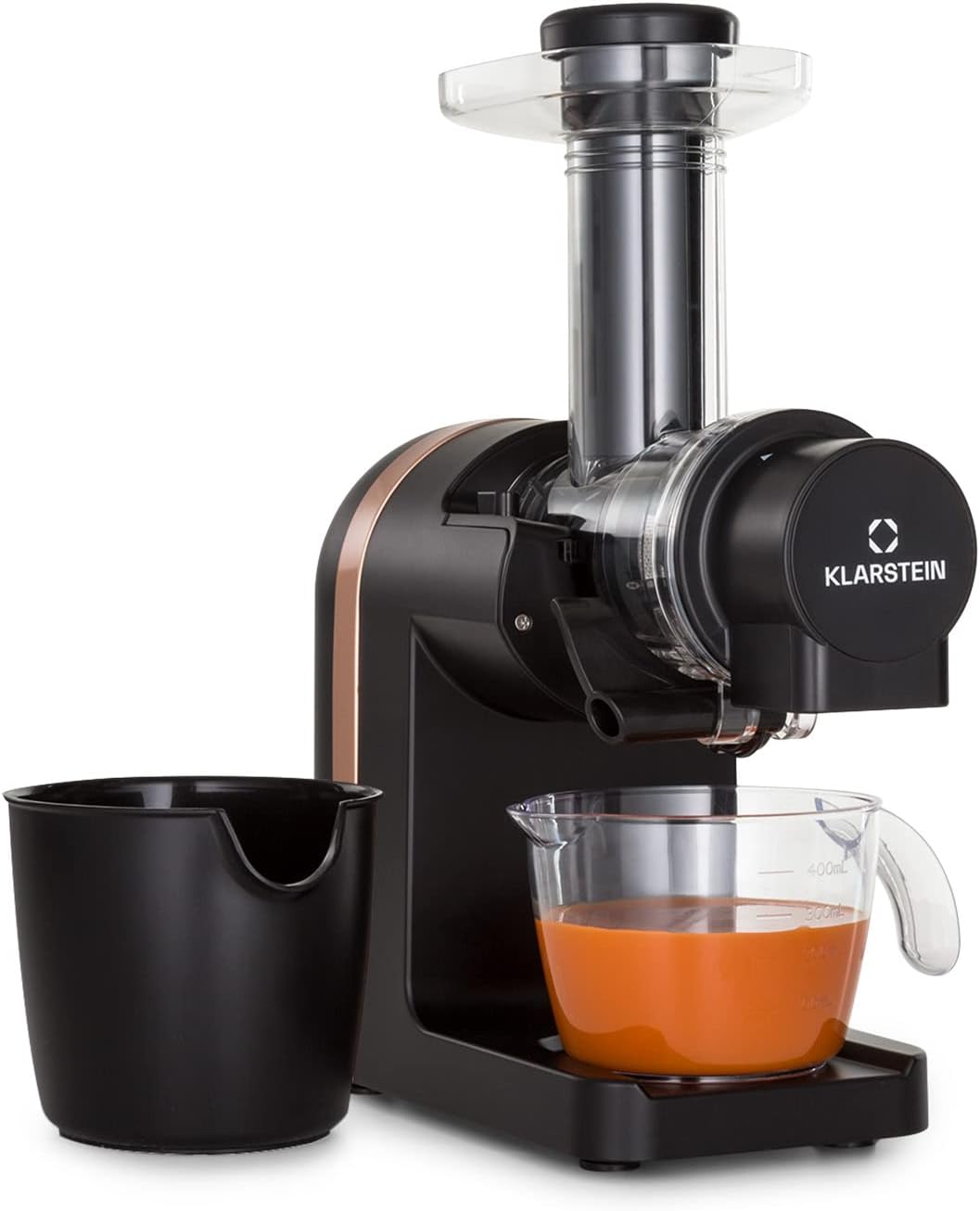 Sapcentrifuge Klarstein Bella Elegance Slowjuicer 200 W, met 400 ml Reservoir, Zwart, Verticale Sapmachine, BPA, Vrij, Antislipvoet