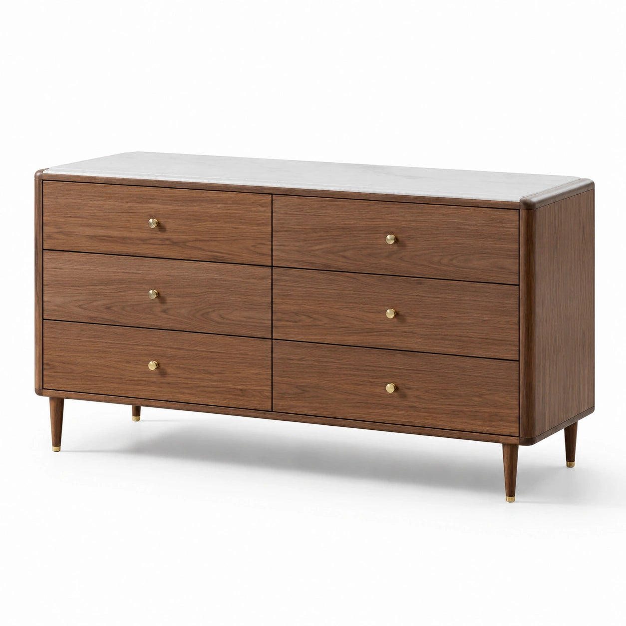 Holzschubladenschrank mit Marmordecke 6 Schubladen Braun