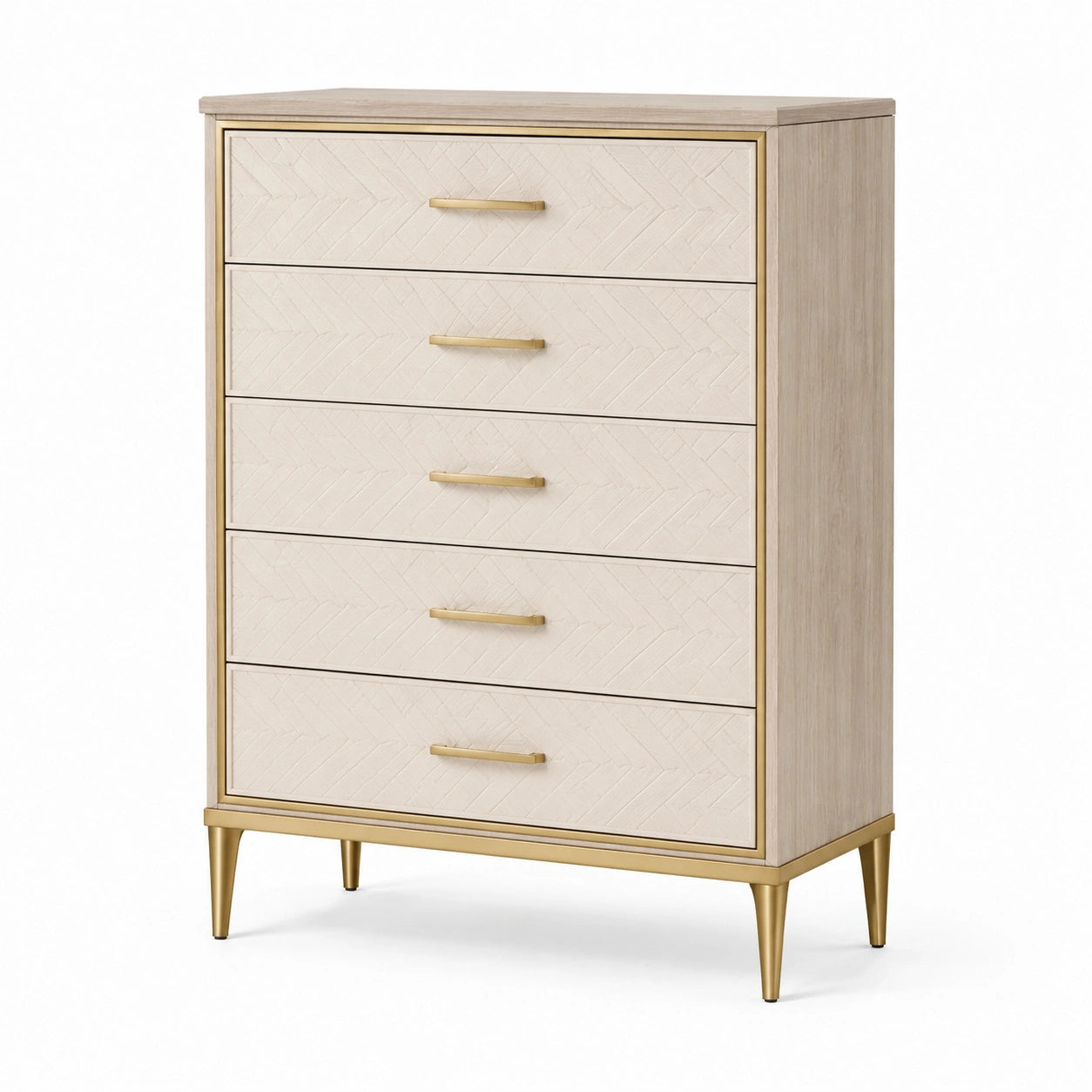 Kommode mit 5 Schubladen aus MDF und Metallgriffen Beige 120cm