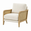 Leinensessel mit Holzrahmen und Rattangeflecht, Beige