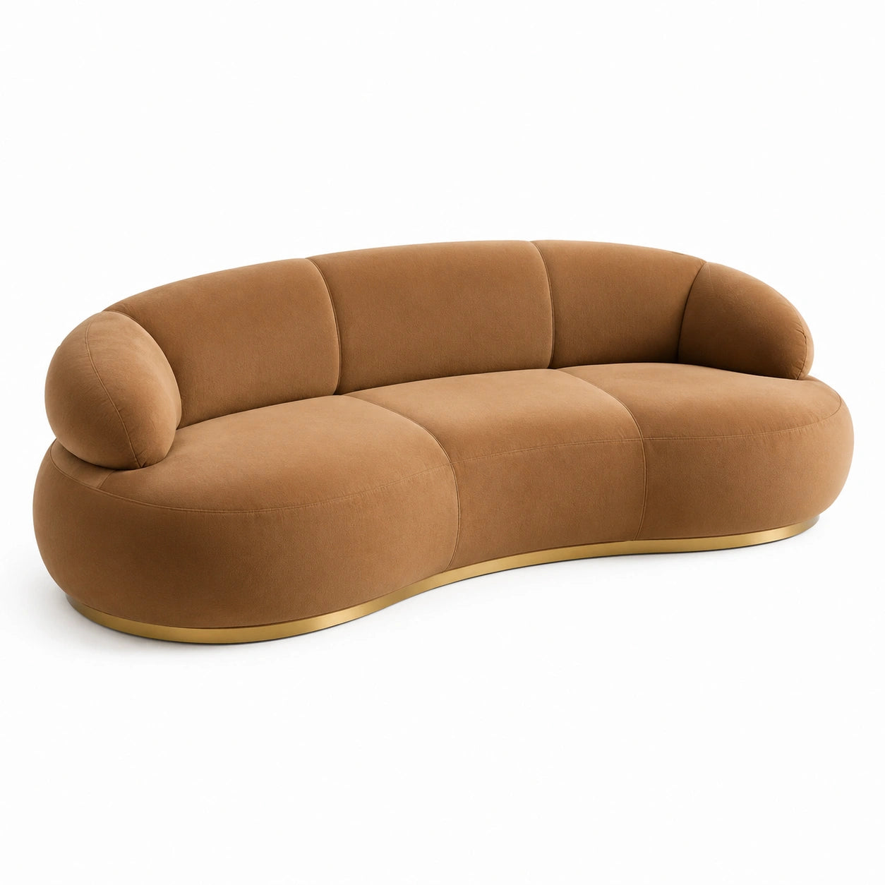 Geschwungenes Sofa Velours 220cm Karamell