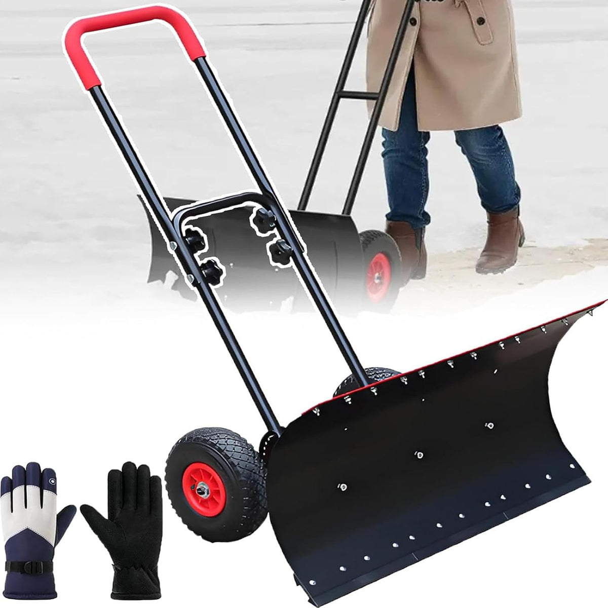 Sneeuwschuiver Heavy, Duty sneeuwschuiver, met verstelbare handgreep, dubbel doel ijs en sneeuw verwijderingsblad, opvouwbare stalen constructie
