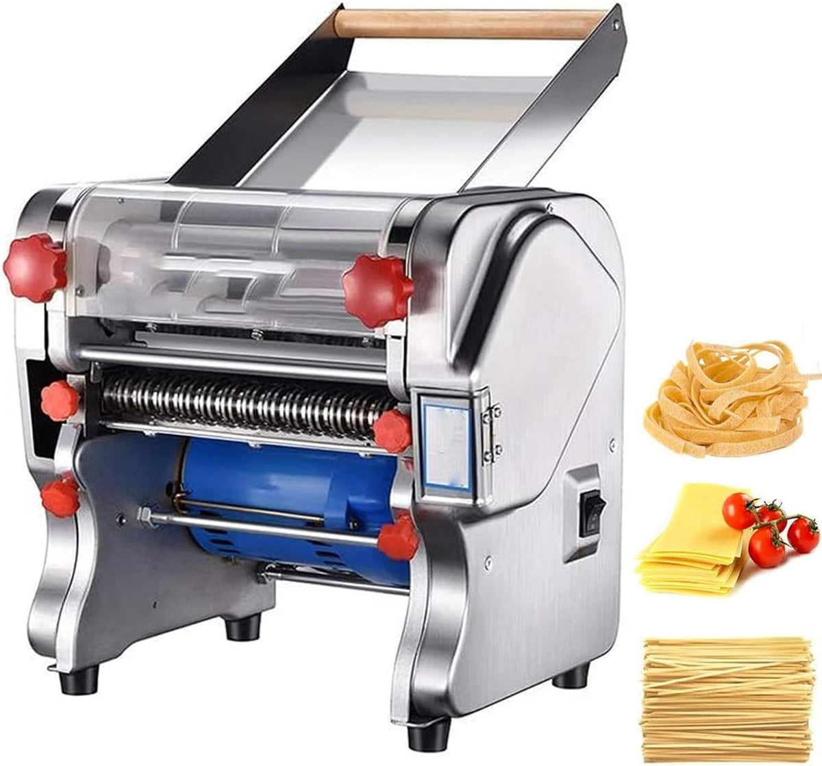 Nuxyyds Pastamachine Commerciële – 550w Elektrische Deegroller/Noedelmachine, Met Messen Van 3/9 Mm, Instelbare Dikte Van 1-20 Mm