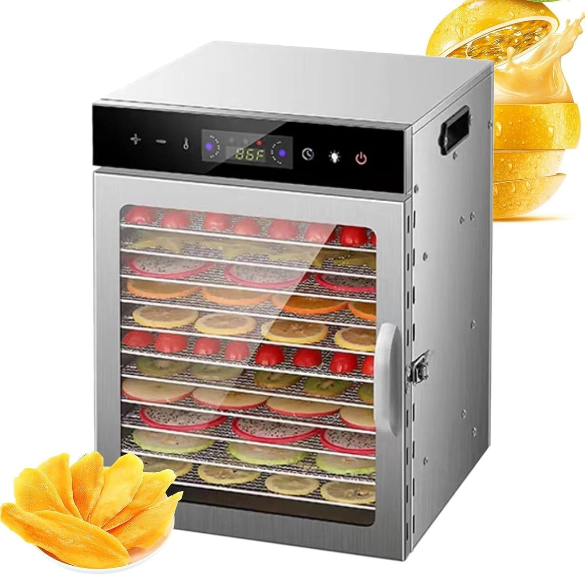 Yqddm Voedseldroger, timer en temperatuurinstellingen 24 uur, incl, voor levensmiddelen en drogen, fruit, kruiden, groenten, commerciële droogautomaat