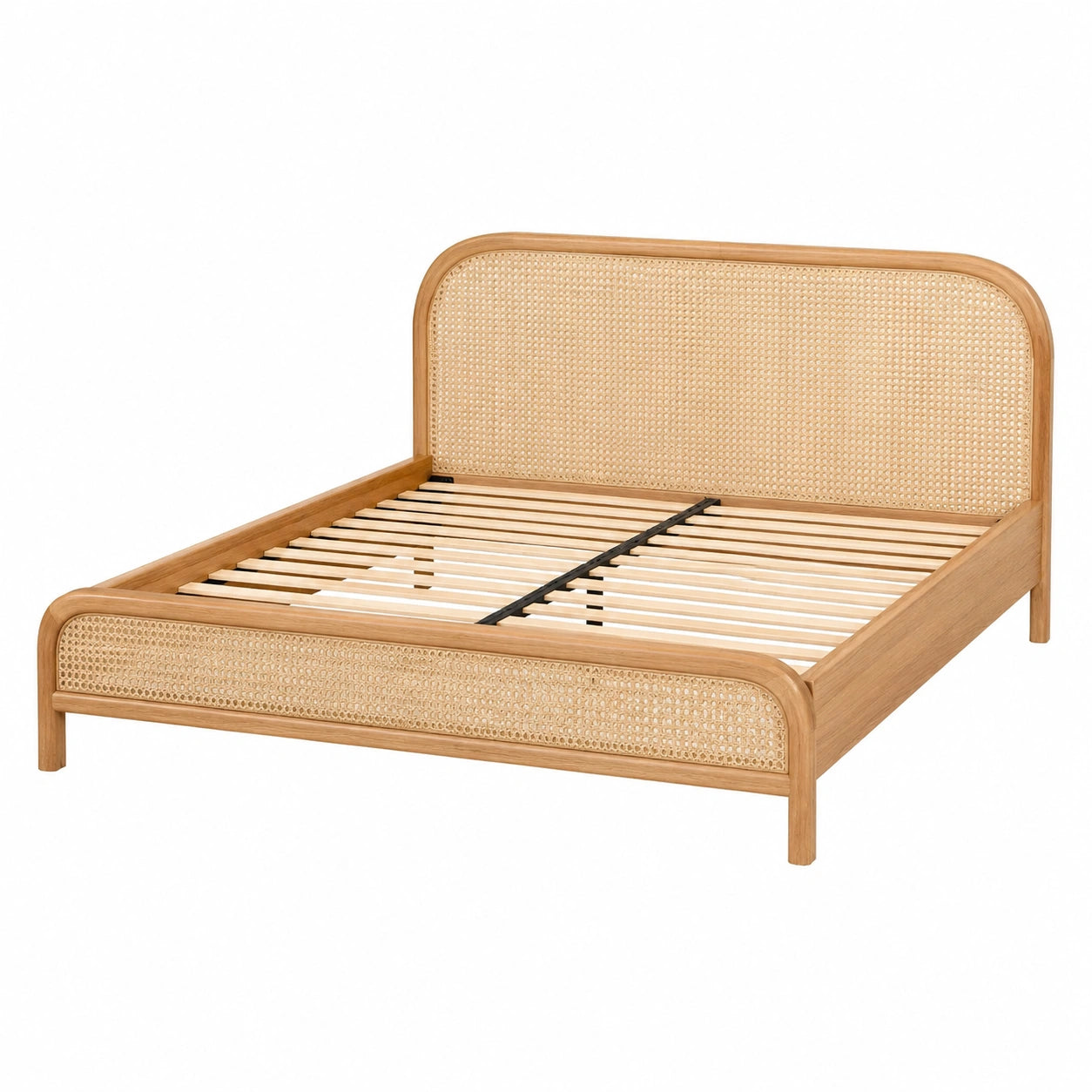 Doppelbett aus Eichenholz mit Rattan-Kopfteil 200x160 cm Natur