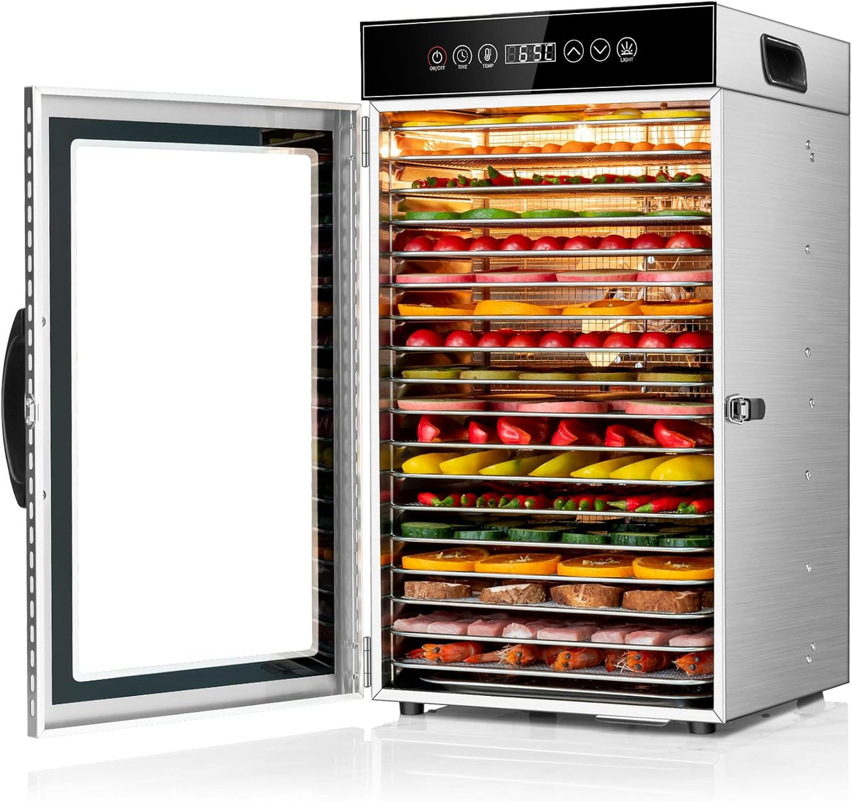 Kwasyo Voedseldroger Commerciële Voedsel Dehydrator Machine 18, 24H Timer, 800W Sneldrogende Dehydrater, Tray, LED Display, Roestvrij Staal Dehydrator