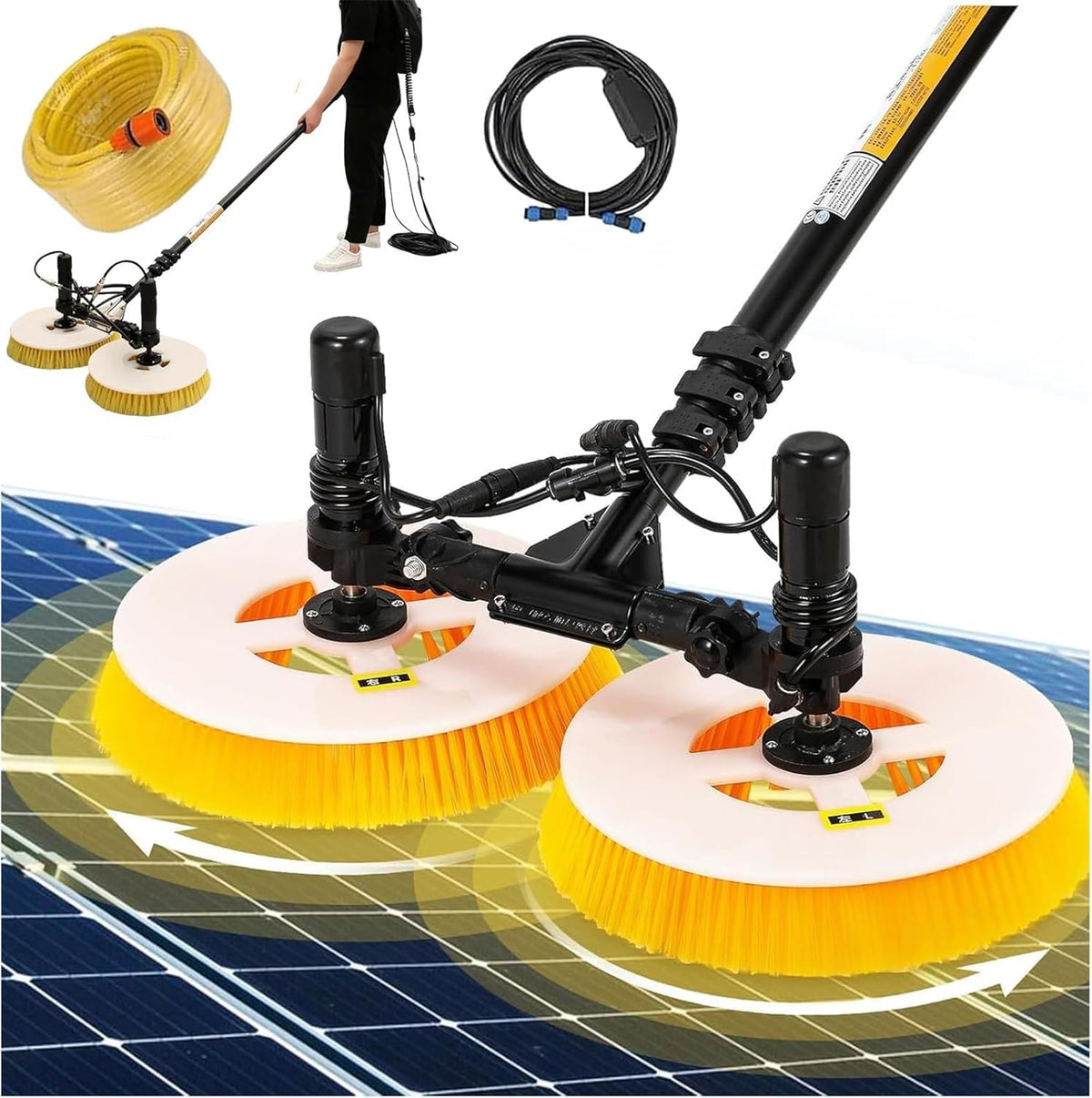 Jiminhuixin Borstels voor schoonmaak badkamer Zonnepaneel, 70 cm borstelkop, 3,5 m, 5,5 m, 7,5 m, reinigingsborstel, PV reinigingsborstel, dubbele kop