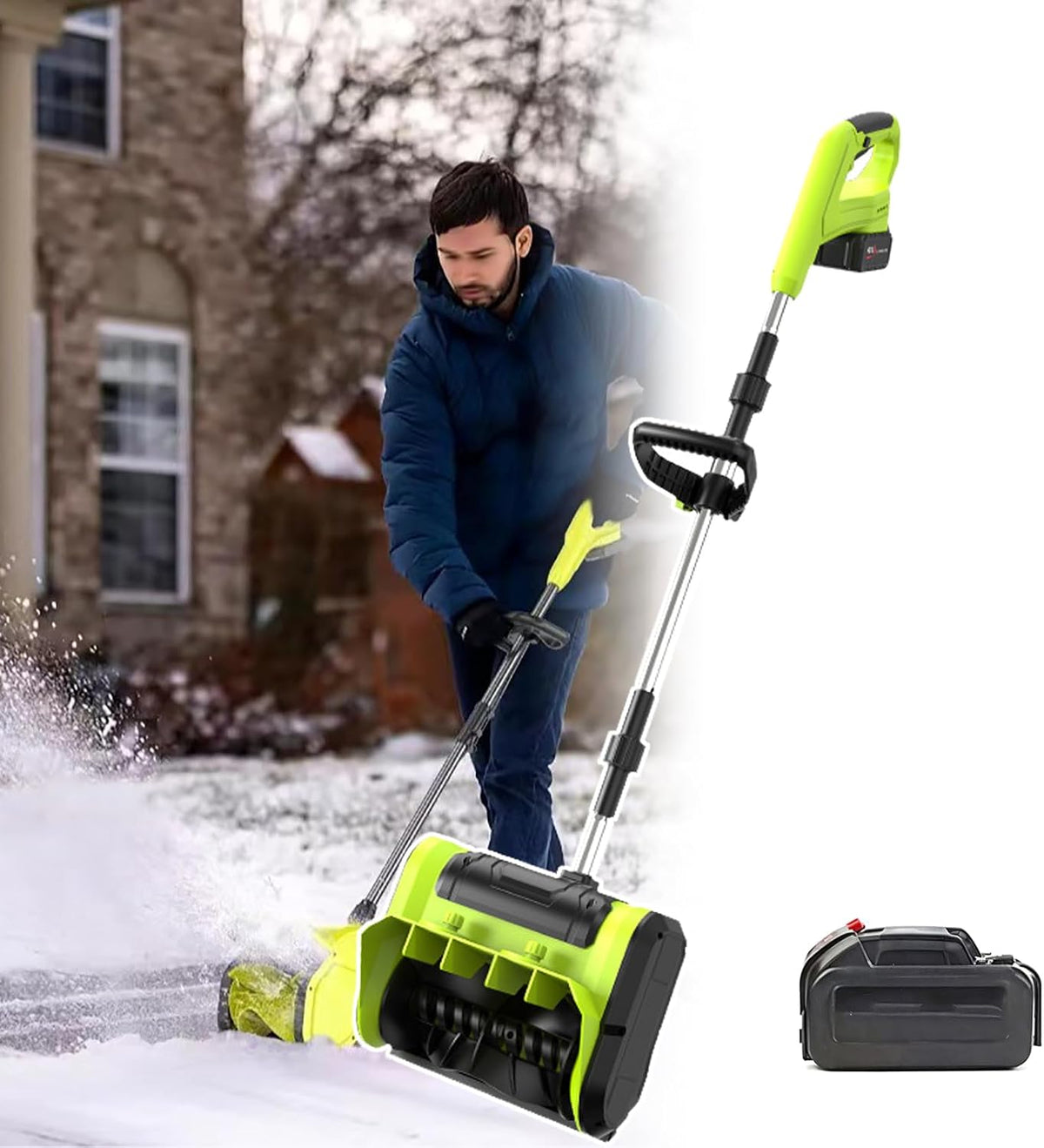 Zjlzjlo Sneeuwfrez Krachtige 900W snoerloze sneeuwschuiver, 25 cm sneeuwruimbreedte, met 90 minuten accu en 3-weg richting, 1 battery, voor terras