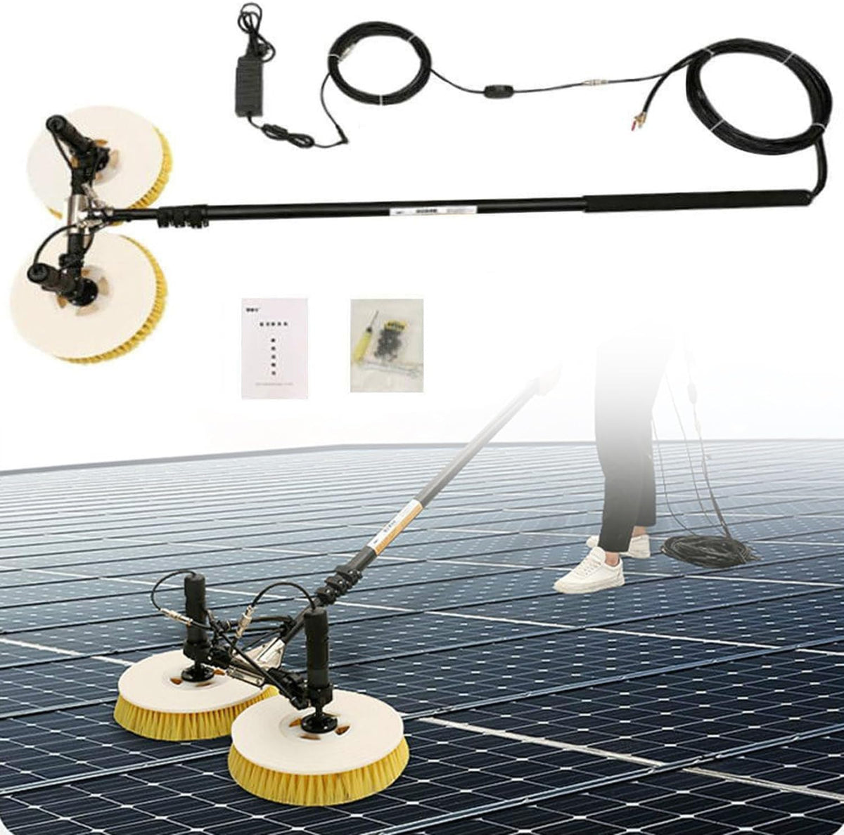 Lzdoyy Schoonmaakgereedschap Elektrische fotovoltaïsche paneelreiniging op, 7.5m, reinigingsborstel, voor zonnepaneel (uitschuifbaar)