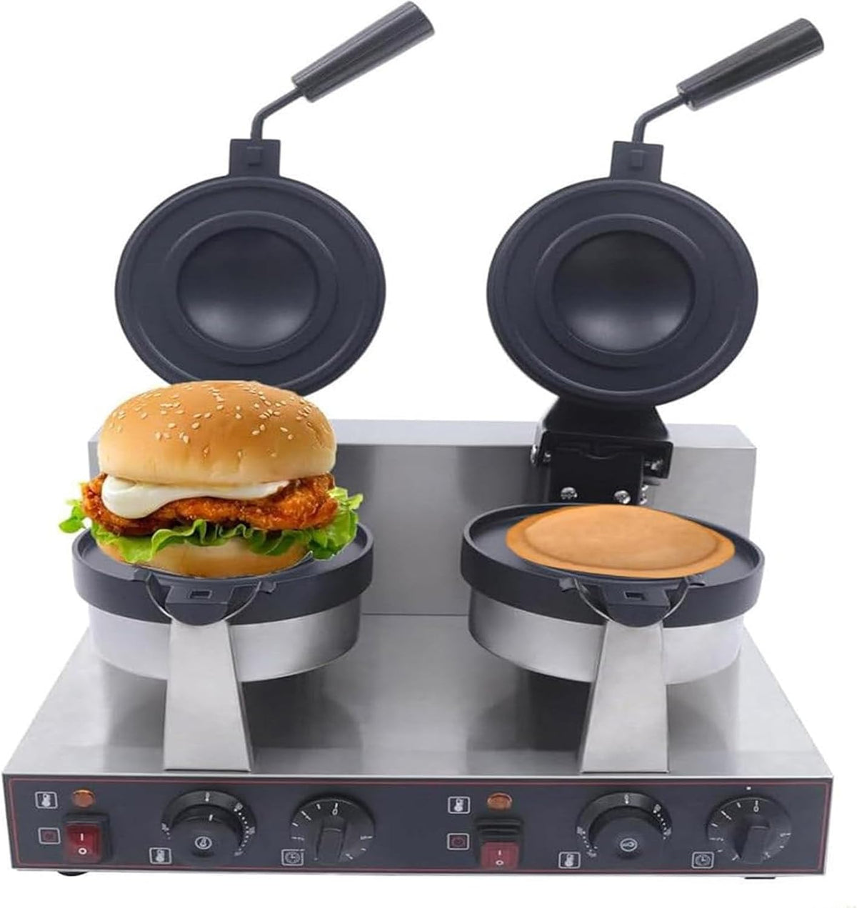 Jjenxyyds Wafelmaker IJs Vullende Burger Machine, Geschikt, Roestvrijstalen Ronde Hot Press Broodmachine, Commerciële Hamburger Wafelmaker