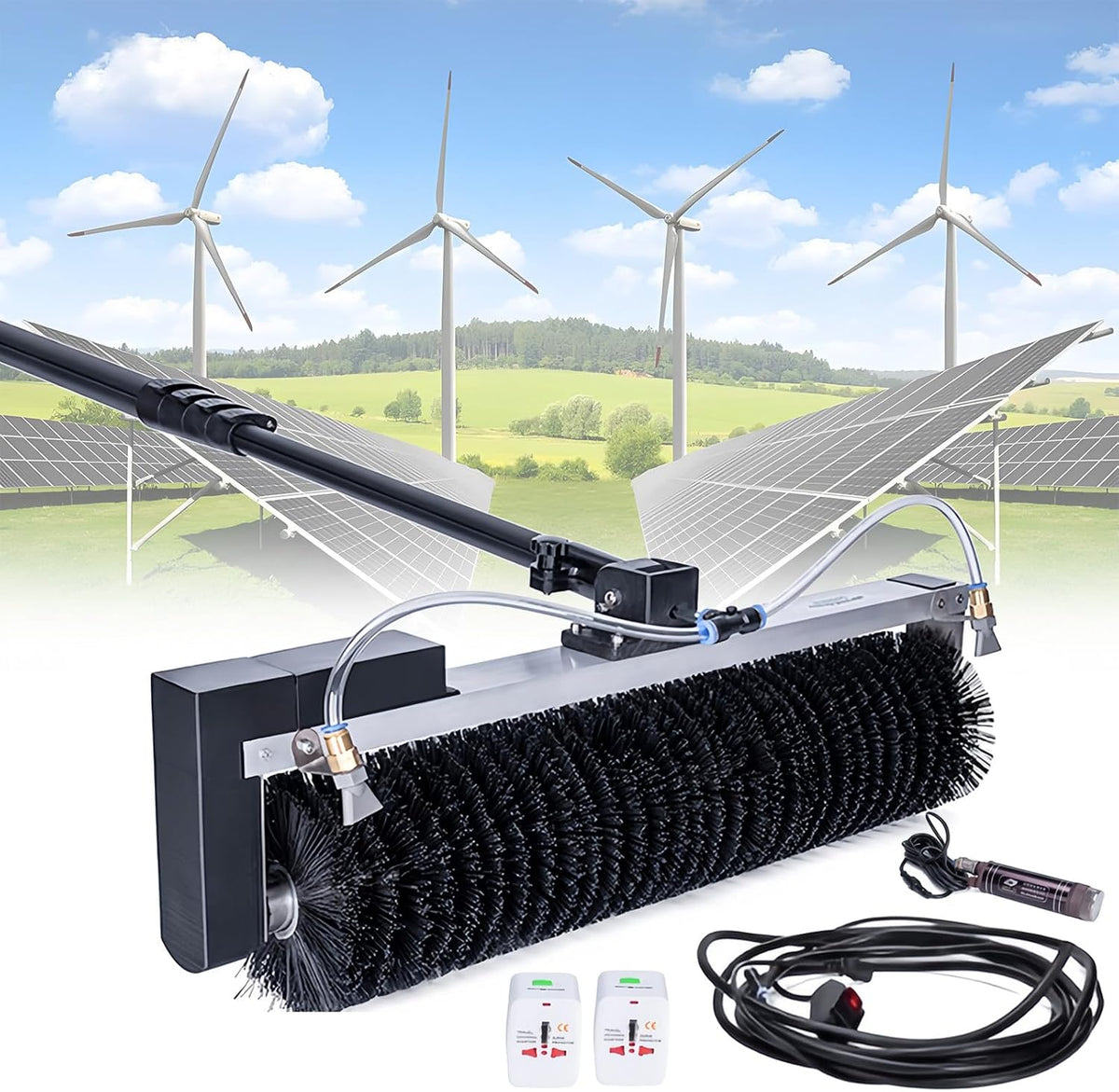 Raamreiniger Telescopische reinigingsmachine, voor zonnepanelen, met elektrische borstel, professionele uitrusting, met waterborstel
