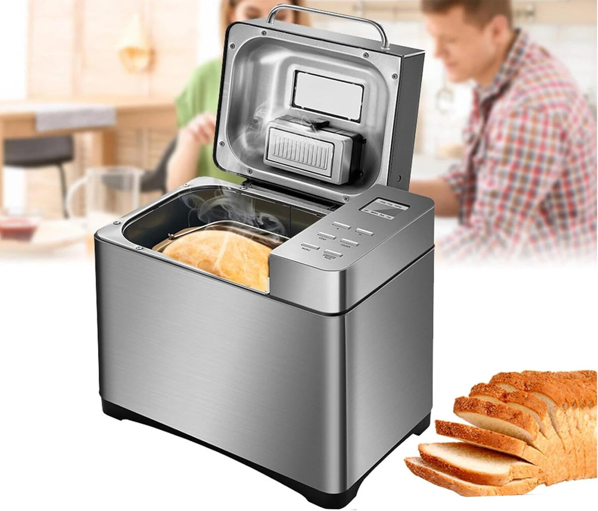 Ynaadyh Broodbakmachine, 500 g-1000 g, 19 programma's, notendispenser, roestvrij staal, programmeerbare broodmachine, met fruitnotendispenser