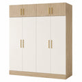 Kleiderschrank mit 5 Türen aus Holzfaserplatte in Weiß und Eiche, 200 x 160 x 60 cm
