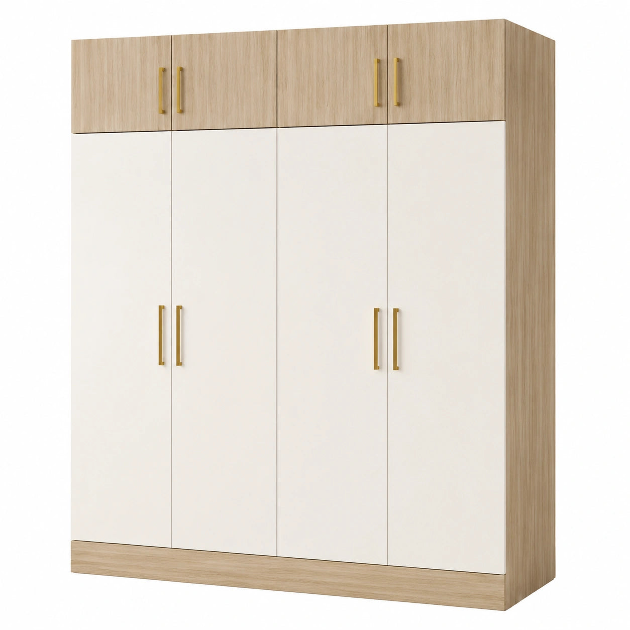 Kleiderschrank mit 5 Türen aus Holzfaserplatte in Weiß und Eiche, 200 x 160 x 60 cm
