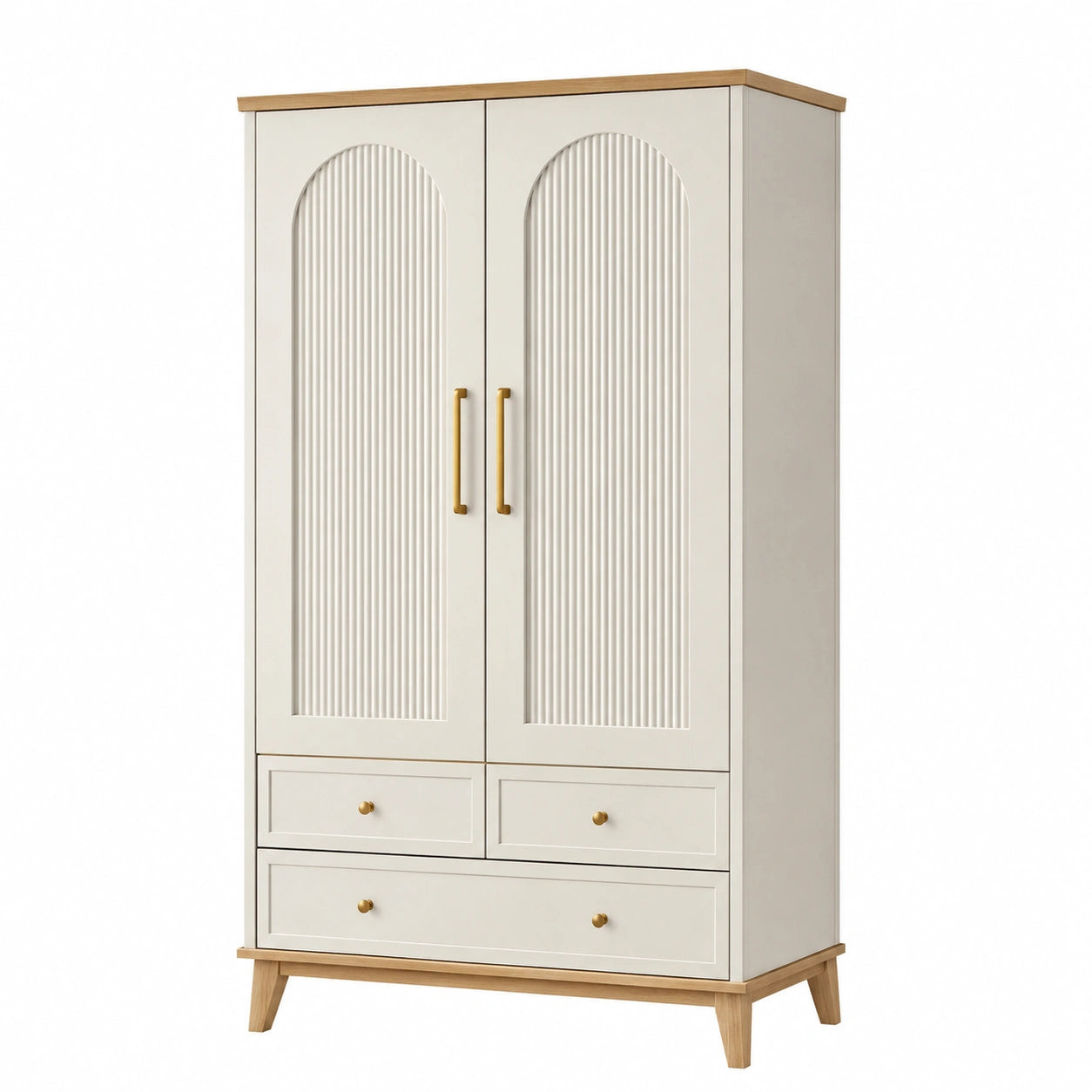 Kleiderschrank mit 2 Türen und 3 Schubladen Holz MDF Weiß
