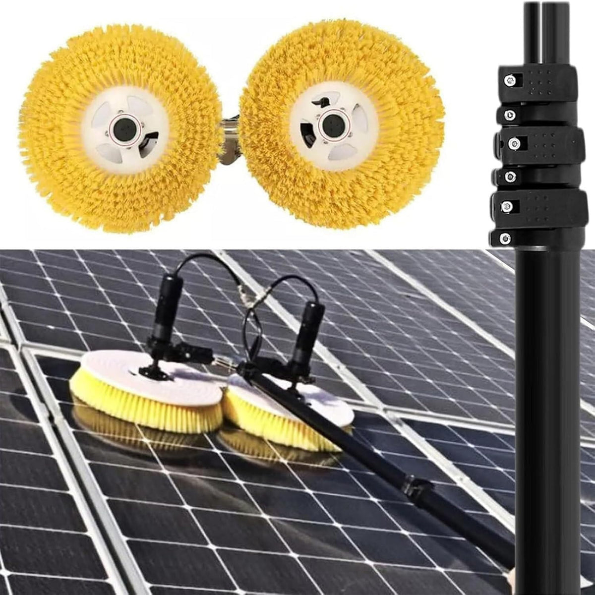 Uitschuifstokk TozMvi Reinigingsset, 550cm, Voor Zonnepanelen, Met Dubbele Borstelkop, Reinigingsmachine, Elektrische Reiniger, Laag Waterverbruik