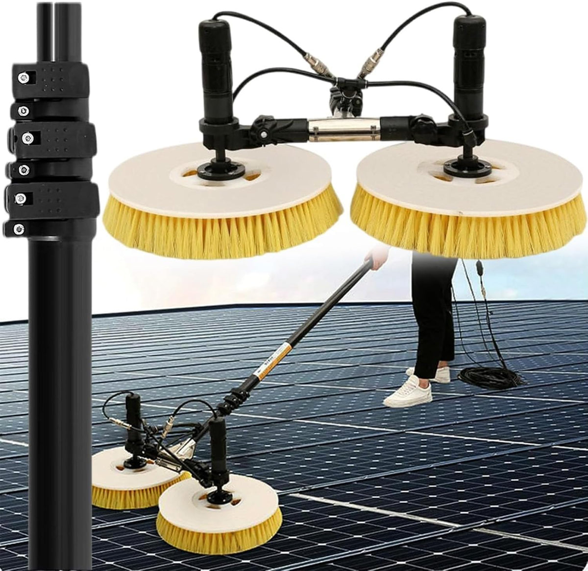 Genérico Raamtrekker Reinigingsmachine, 3,5 m telescoopstang, voor zonnepanelen, watersproeiborstel, met dubbele kop