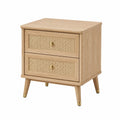 Holz Nachttisch mit Rattan Schubladen, 40x35x55 cm