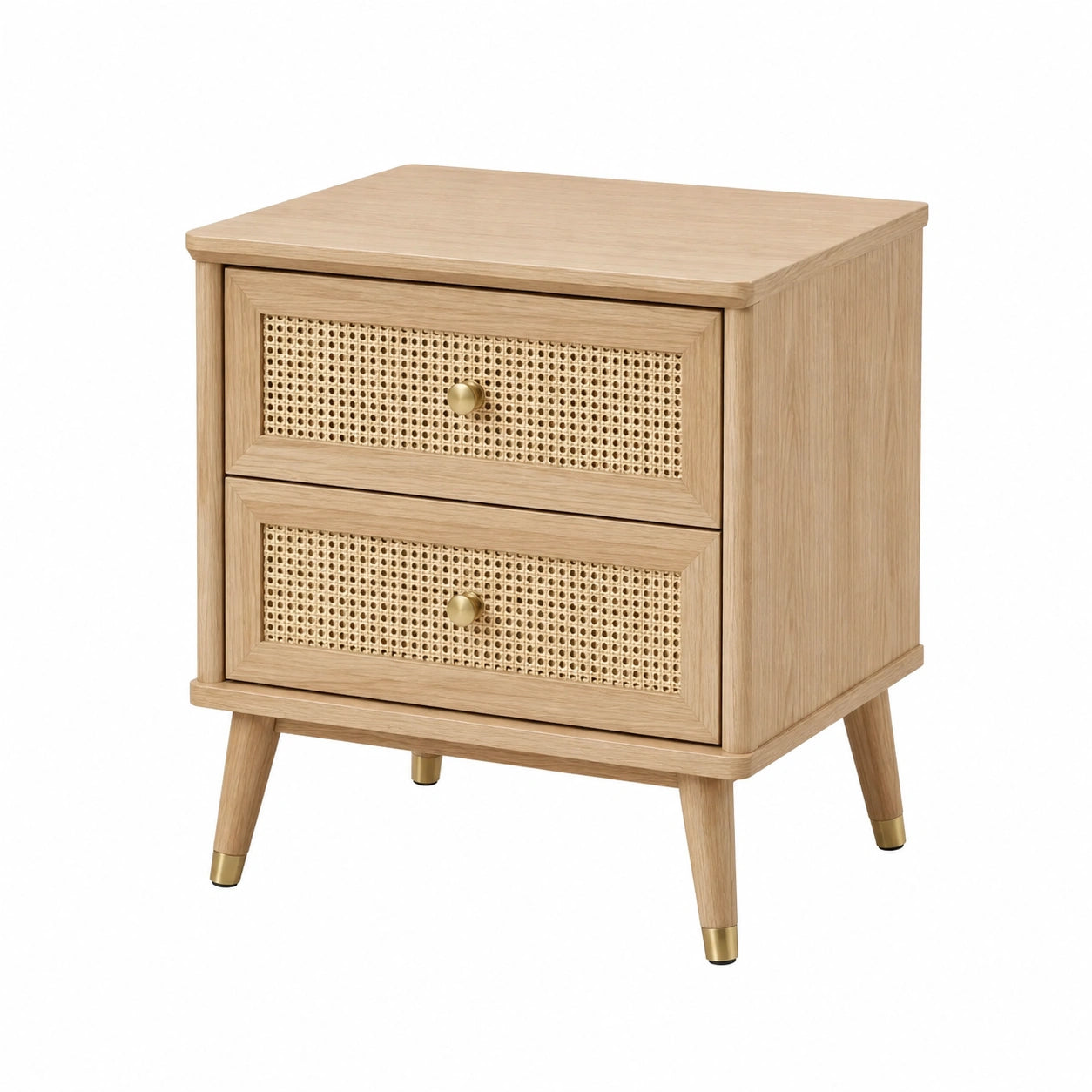 Holz Nachttisch mit Rattan Schubladen, 40x35x55 cm