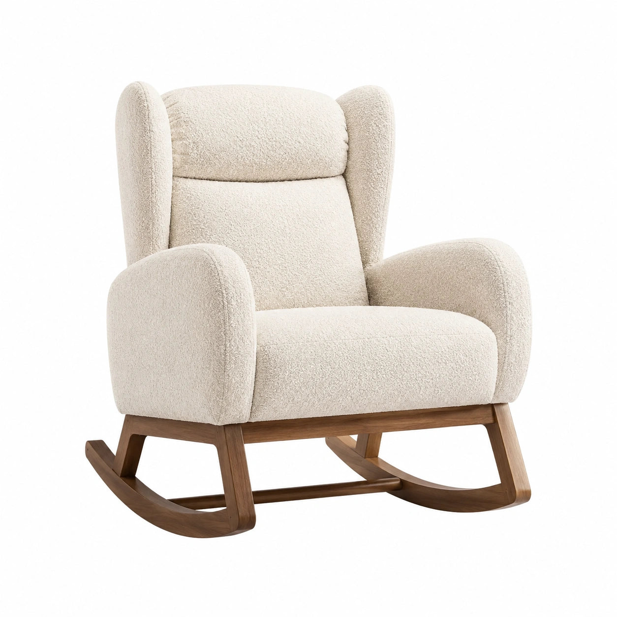 Schaukelstuhl aus Bouclé-Stoff und Holz Beige