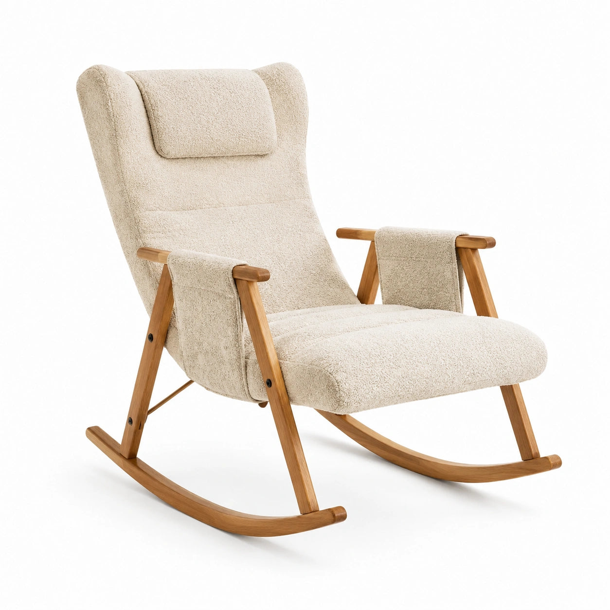 Schaukelstuhl Holzrahmen mit Bouclé-Polsterung Beige 95x70x100 cm