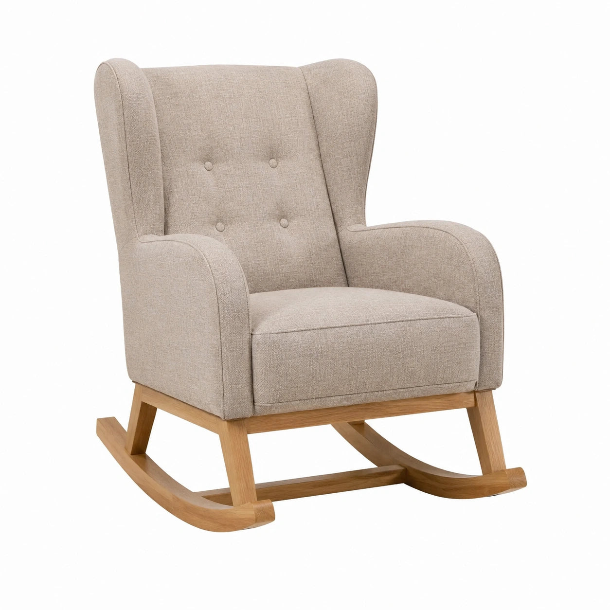 Schaukelstuhl mit Leinenbezug und Holzrahmen in Beige