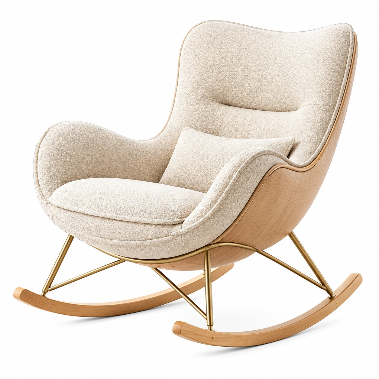 Schaukelstuhl mit Holzrahmen und Bouclé-Stoffbezug Beige