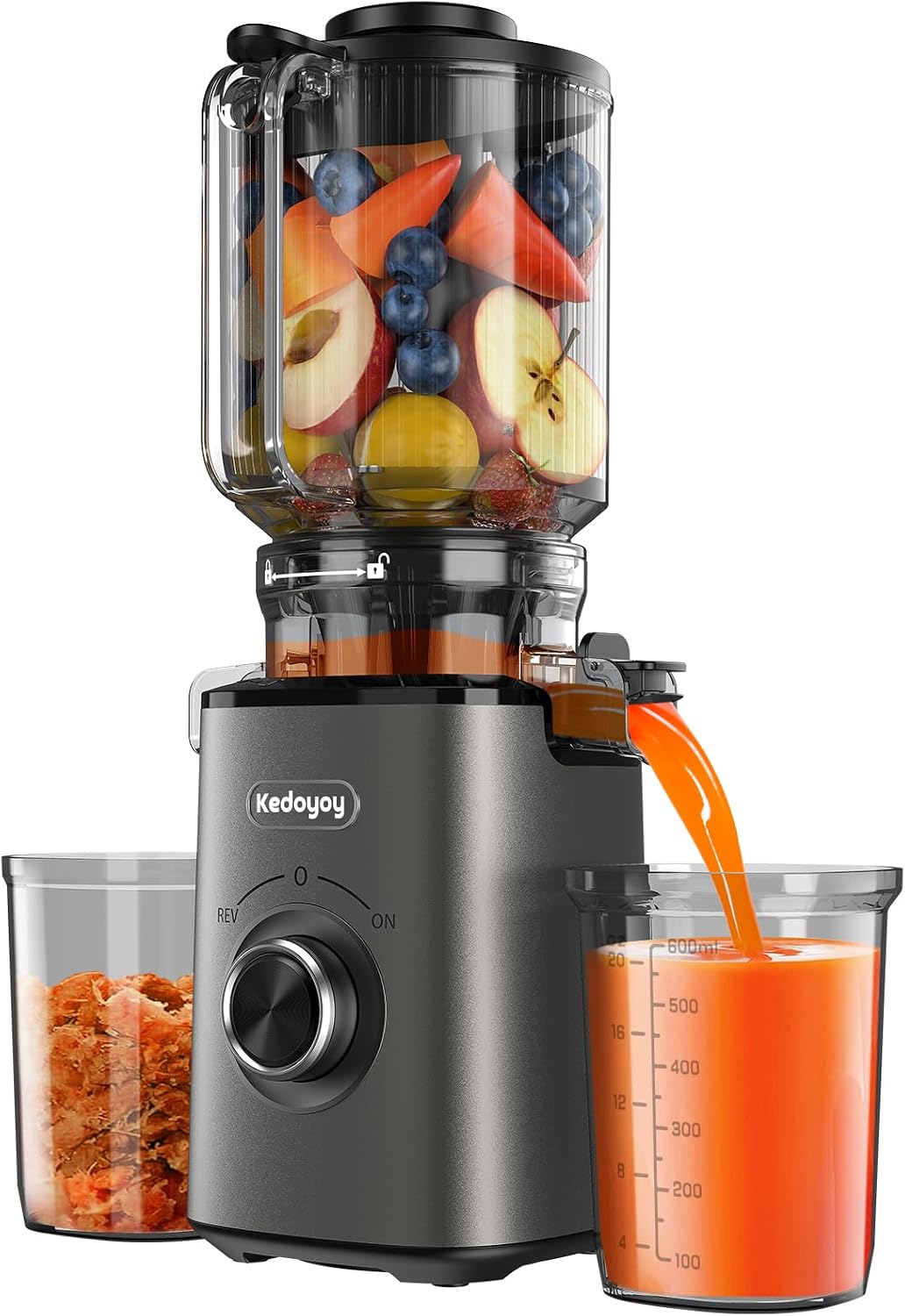 Sapcentrifuge Kedoyoy Slow Juicer, 130 mm XL, met vulopening
