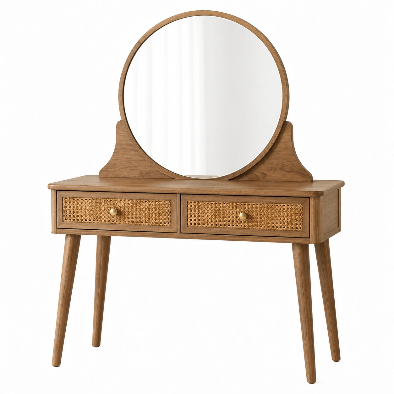 Schminktisch mit rundem Spiegel Massivholz und Glas Braun