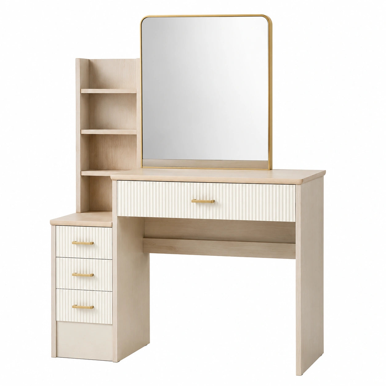 Schminktisch mit Spiegel und Regalfächern aus MDF Beige