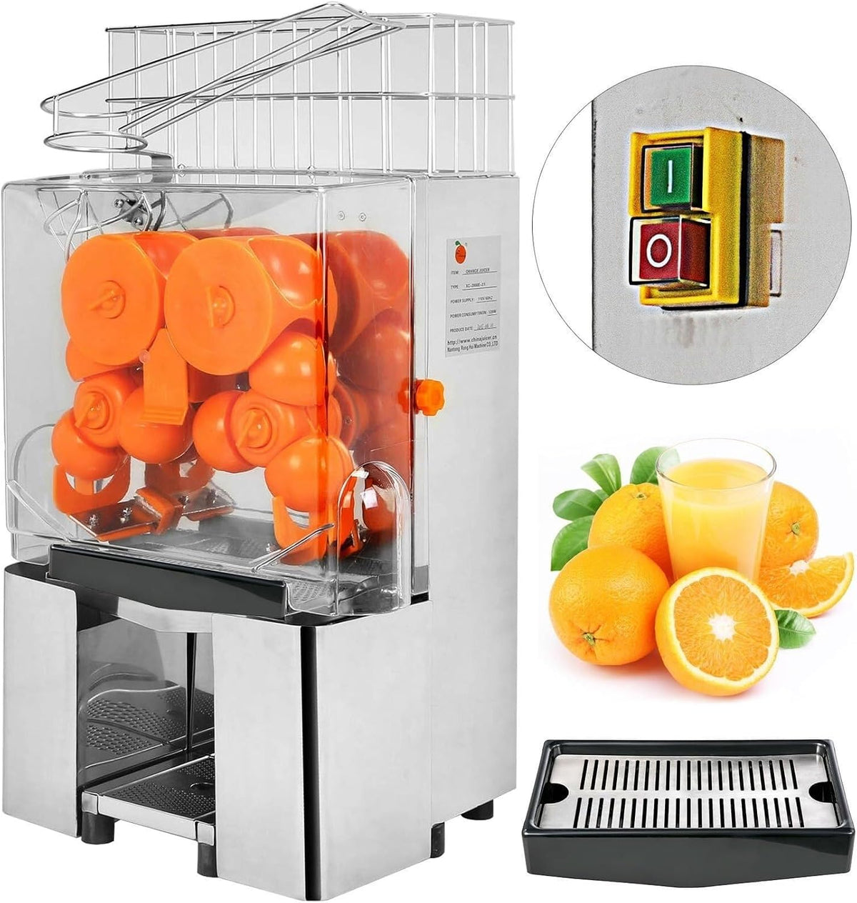 Xingluoy Sapcentrifuge Commerciële, 110V sapcentrifuge, 120W sinaasappelpers, met uittrekbare filterbox en 2 opvangemmers