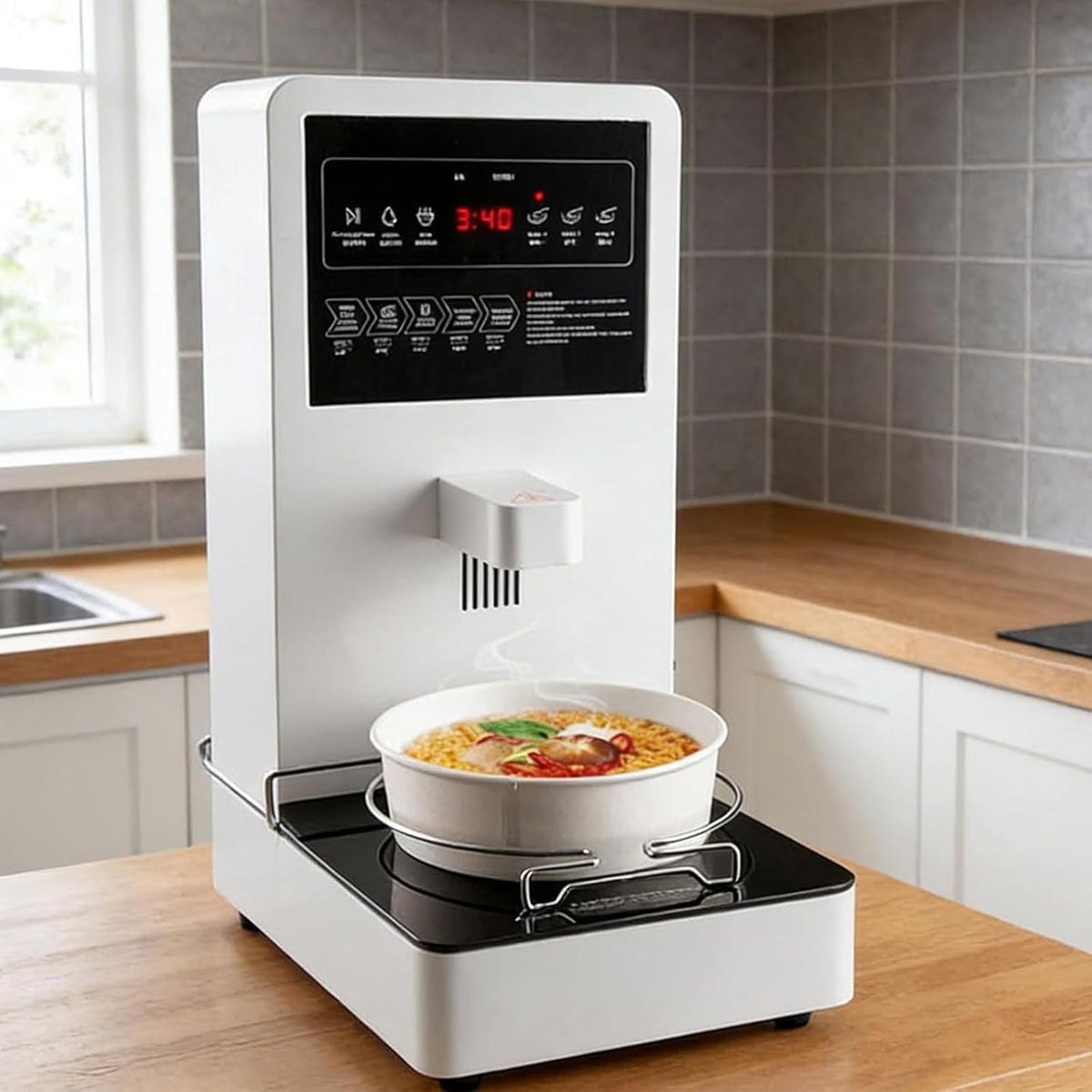 Pastamachine Boozxcv Automatische commerciële pastakoker 2200W, noedelmachine, met touchscreen, waterniveaucontrole en droogkookwaarschuwing