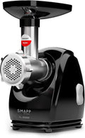 Smapp Vleesmolen 489.8 Elektrische, 2000 W, met gaten (2,7 mm, 4 mm, 8 mm), 3 roestvrijstalen schijven, zwart, worstopzetstuk, compact en stil