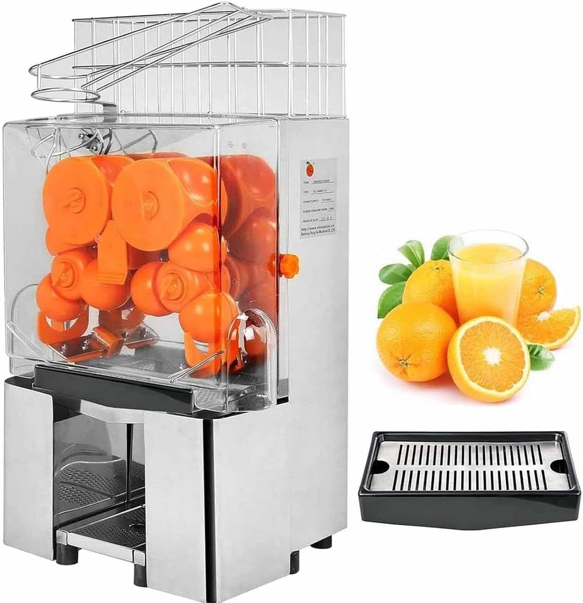 Sapcentrifuge Lsbhppd Commerciële, 120W automatische sinaasappelpers, 80% sapopbrengst, zware commerciële sinaasappelpers, met dubbele afvalbakken