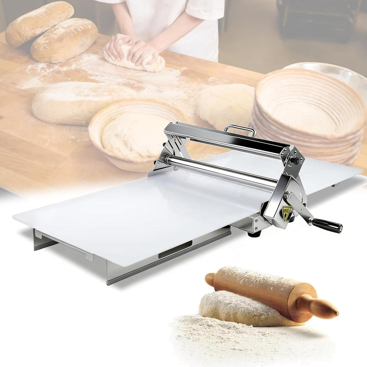 Pastamachine Generico Handmatige inklapbare ontbladeringsmachine, pizzadeeg en commerciële bakkerij (model 400), voor banketbakkerijen