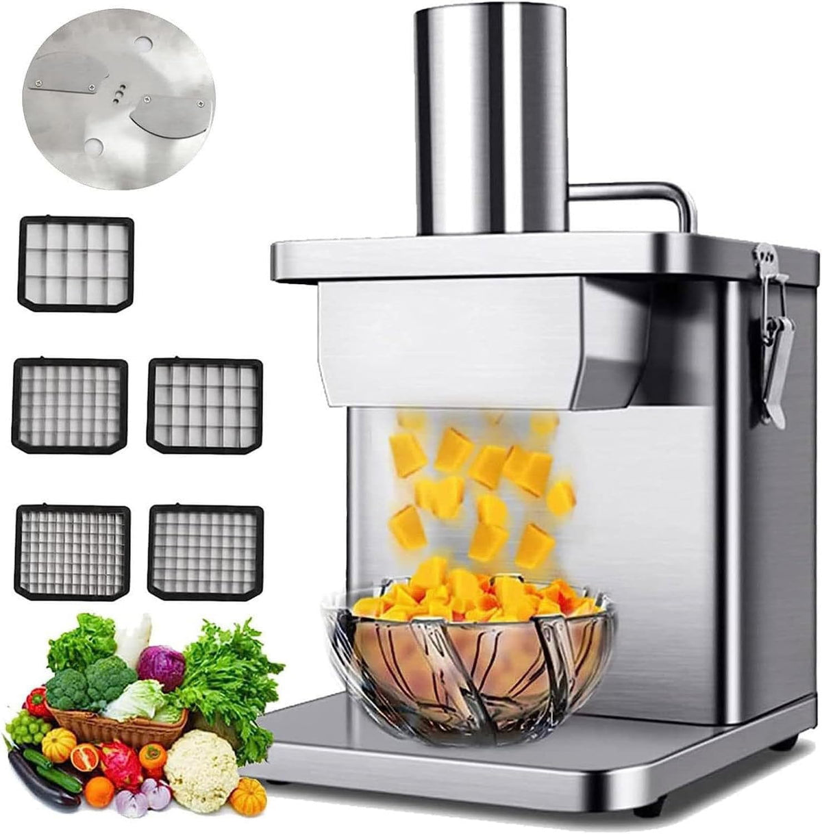 Gejlelds Snijmachines Automatische groente- en fruitsnijmachine, met 6/8/9/12/15 mm messen en snijschijven, voor zwaar gebruik