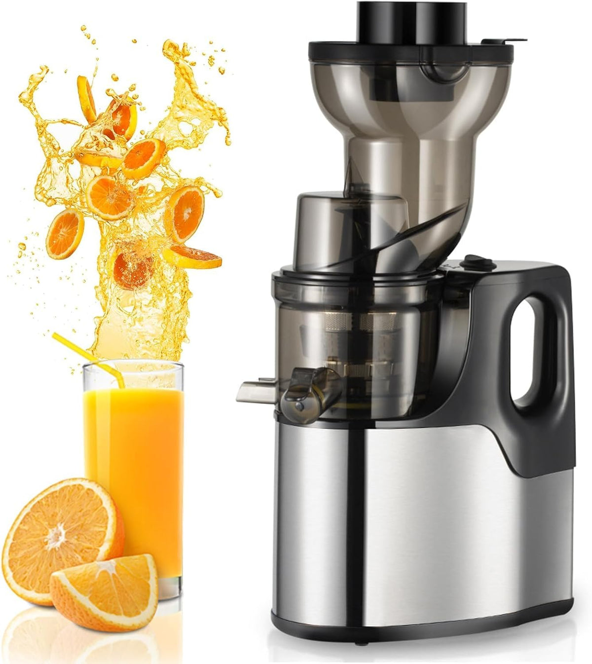 Sapcentrifuge Slow Masticating Juicer, 150W Automatische Pulp Ejection, Extra Brede 75mm Chute, voor Hele Fruit & Groenten