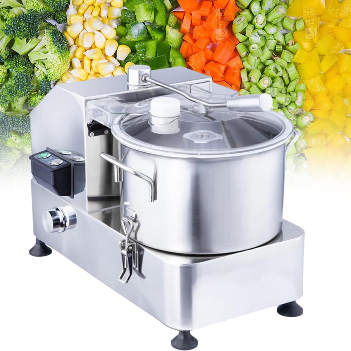 Keukenmachine Commerciële, zware 6 l, 1800 W, elektrische voedselsnijder, met variabele snelheidsknoppen, antislip basis en veiligheidsknop
