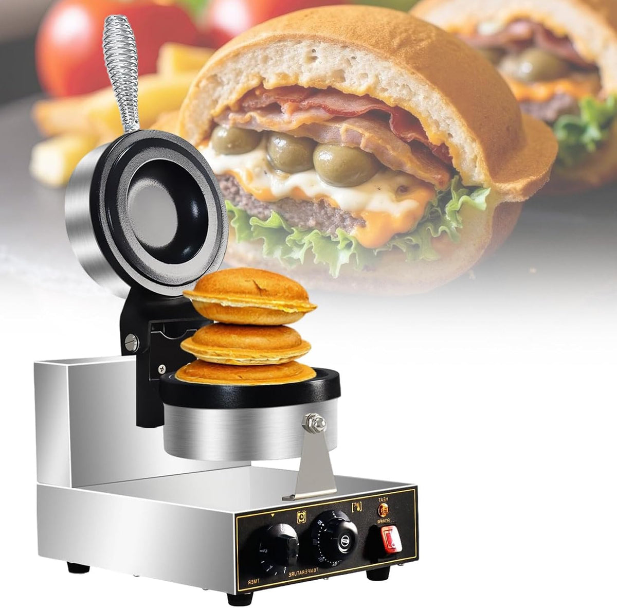 Lyjiangxin Wafelmaker Commerciële anti-aanbak-hamburgermachine, instelbare temperatuur van 50 tot 300 °C, UFO elektrische hamburgermachine