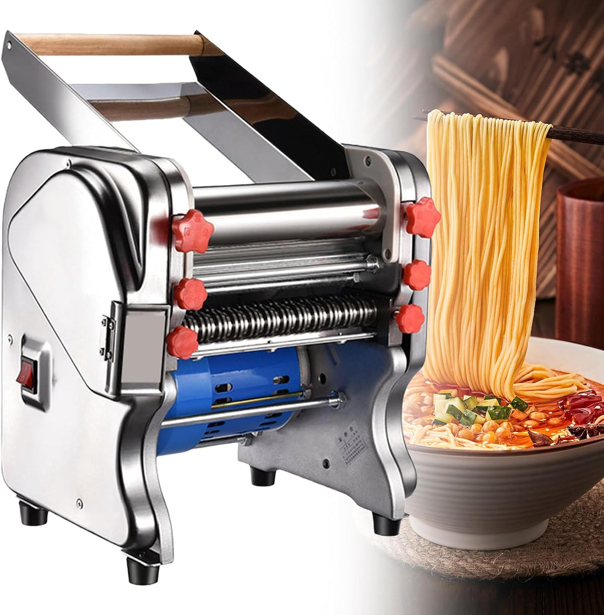 Sunseota Pastamachine Elektrische 550W, Elektrische pastamachine 220, commerciële deegroller, roestvrijstalen machine, voor het maken van verse pasta