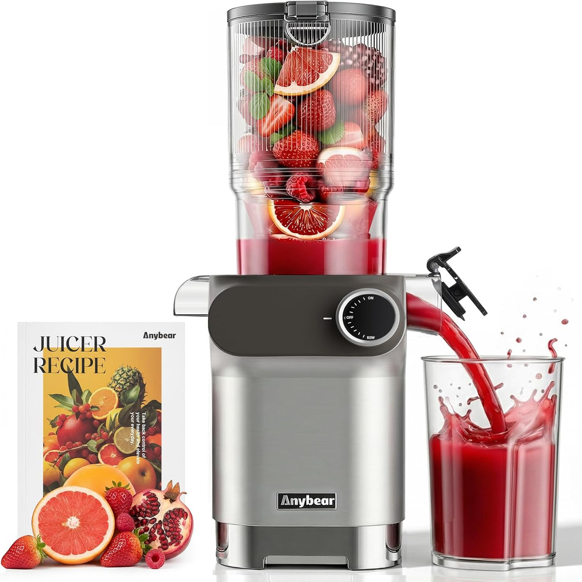 Sapcentrifuge anybear 200W Slow Juicer, 110mm grote invoerschacht, recepten