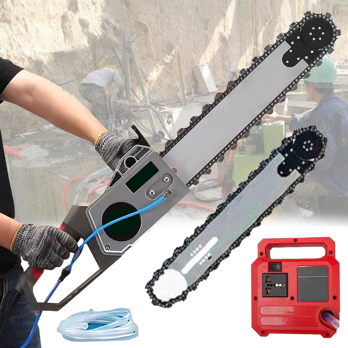 Quixnova Kettingzag Elektrische kettingzaag, met waterpomp en 2 kettingen/2 geleiderails, 48cm, elektrische muurzaagmachine, voor graniet/beton/marmer
