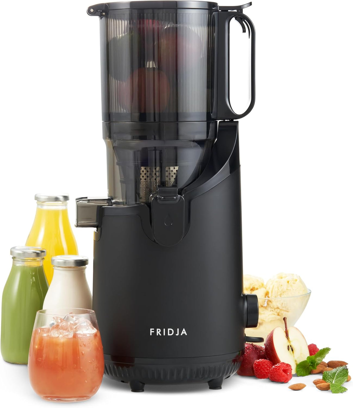 Fridja Sapcentrifuge Krachtige zelfvoeding gevende hele fruitkauwen van, 135 mm voedingsgoot, mat zwart fridja F2500, 300W, koud perssap, notenmelk