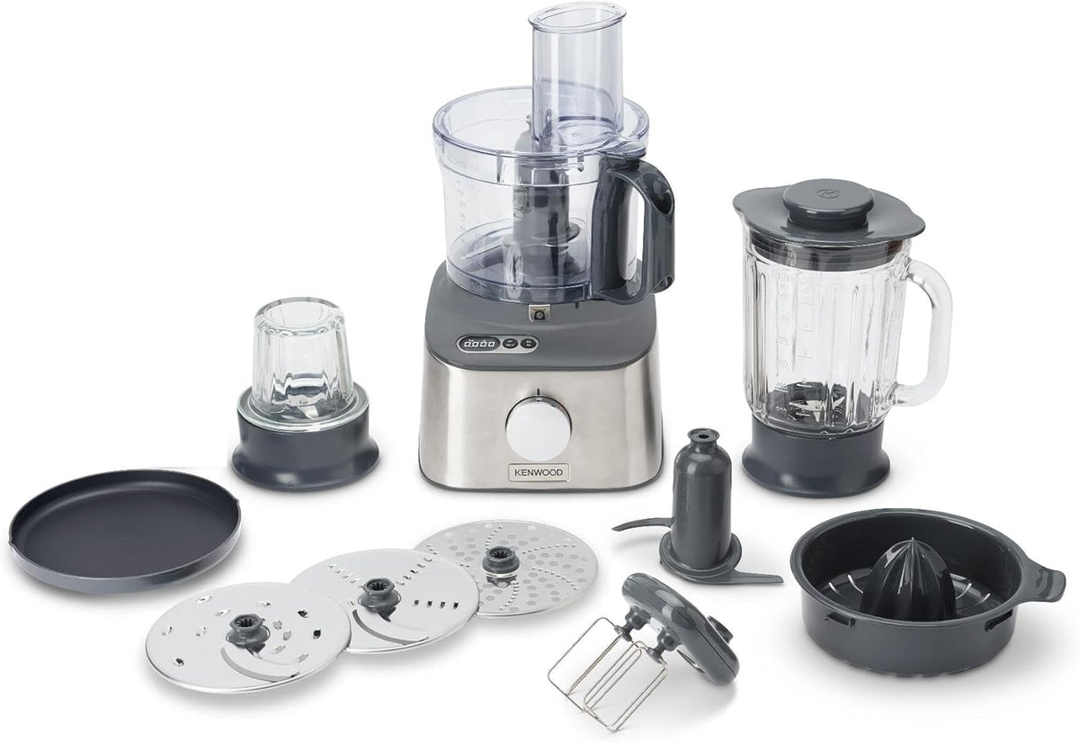Kenwood Keukenmachine Multipro Compact+ FDM313SS, 2,1 Liter, 3 snijschijven en 6 andere accessoires, 800 Watt, zilver, ingebouwde weegschaal