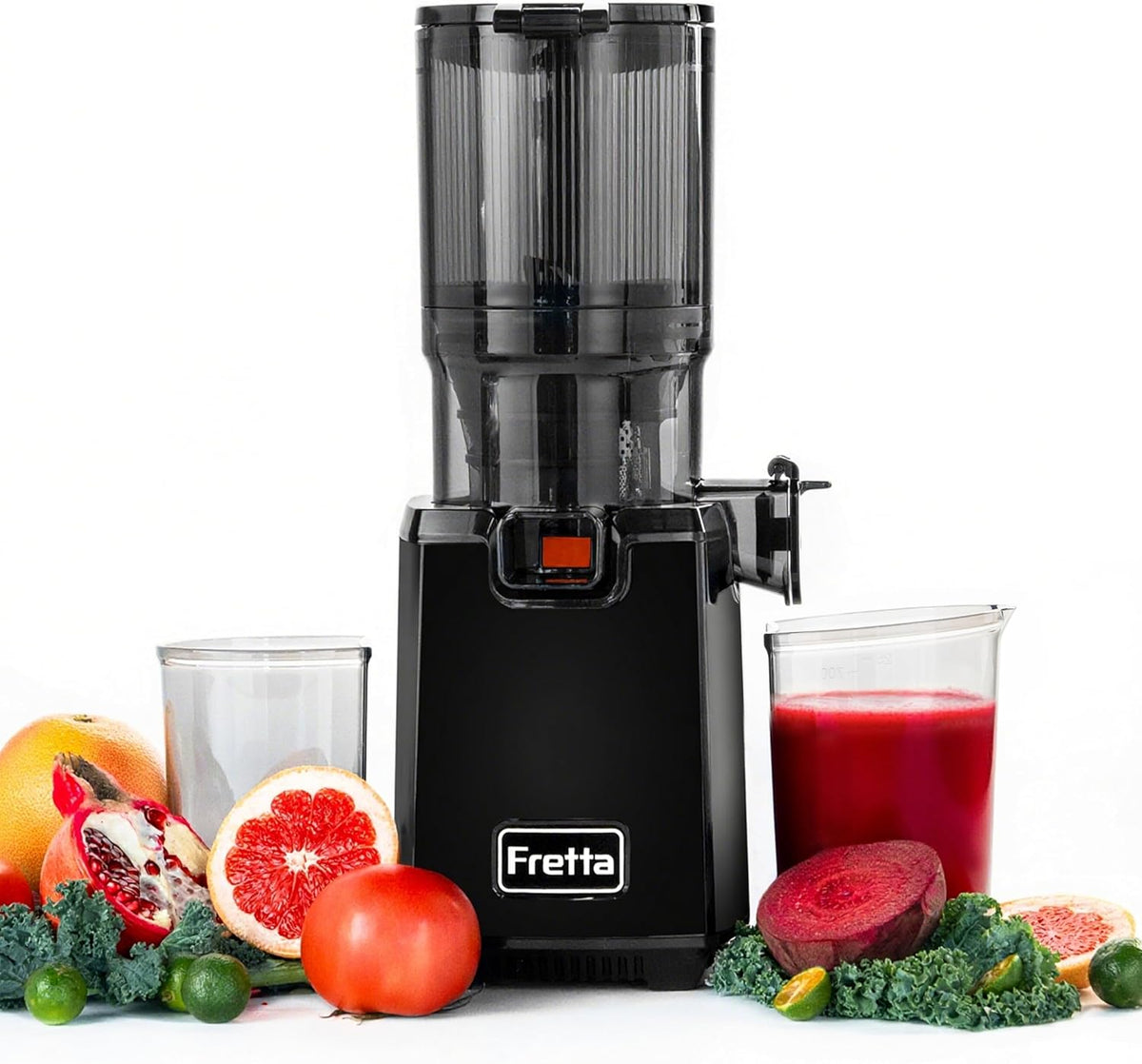 Fretta Sapcentrifuge Juicer Slow Juicer machine, 250 W (Zwart), 130 mm opening en 1,8 l elektrische sappers, 100% BPA-vrij, voor groenten en fruit