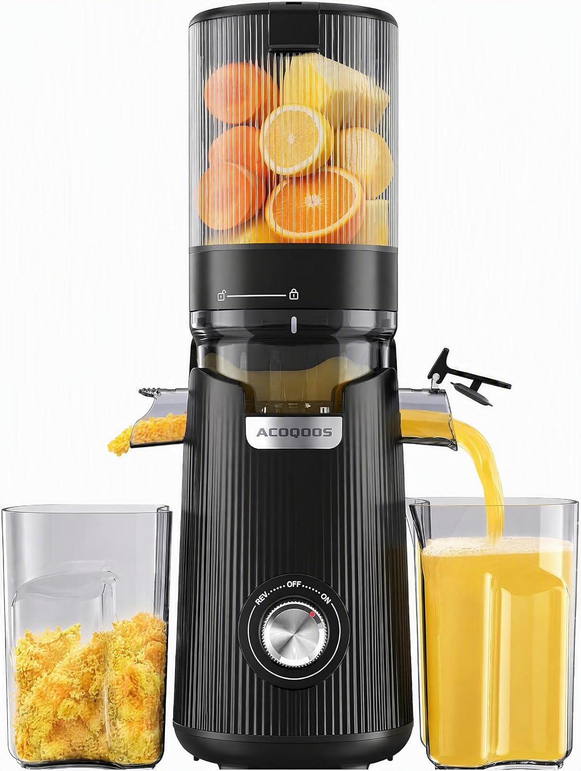 Acoqoos Sapcentrifuge, 135 mm breedte en grotere voederbuis, 1,8 l vulvolume, met 2 glazen, voor hele groenten en fruit, gemakkelijk te reinigen