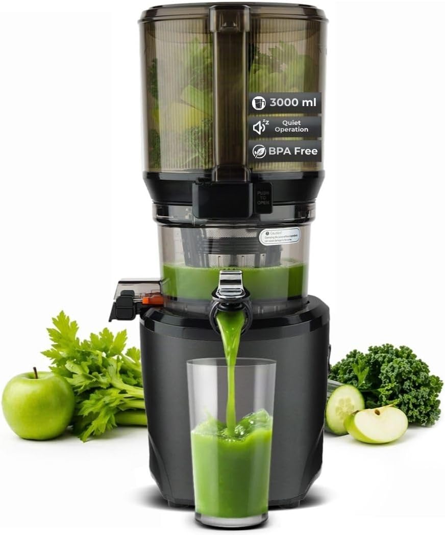Kuvings Sapcentrifuge AUTO10, capaciteit 3 l, 200 W motor, zwart, langzaam en gemakkelijk te reinigen, ideaal, voor fruit, groenten en smoothies