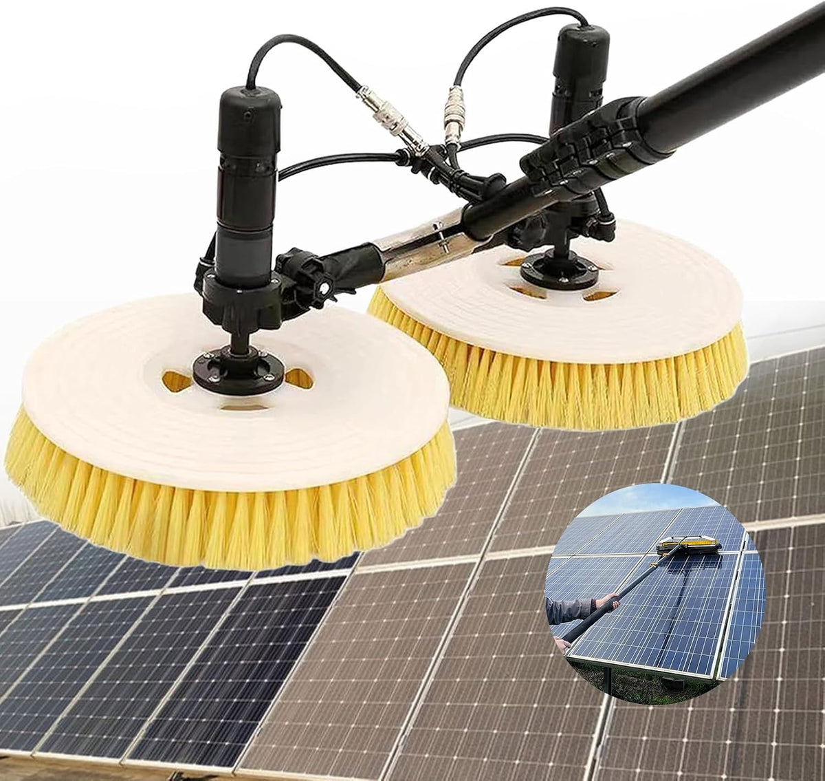 Lierolye Natte Reinigingsmachine, Met Watergevoede Steel En 2 Ronde Borstels, Voor Camperglas(5.5m), Voor Zonnepanelen, Reinigingsgereedschap