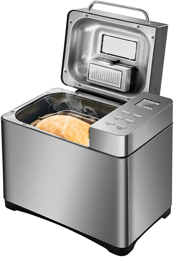 Estabeter Broodbakmachine, 1000 g broodmachine, 650 watt, 19 broodbakprogramma's, automatische broodmachine, met broodplank, meetlepel