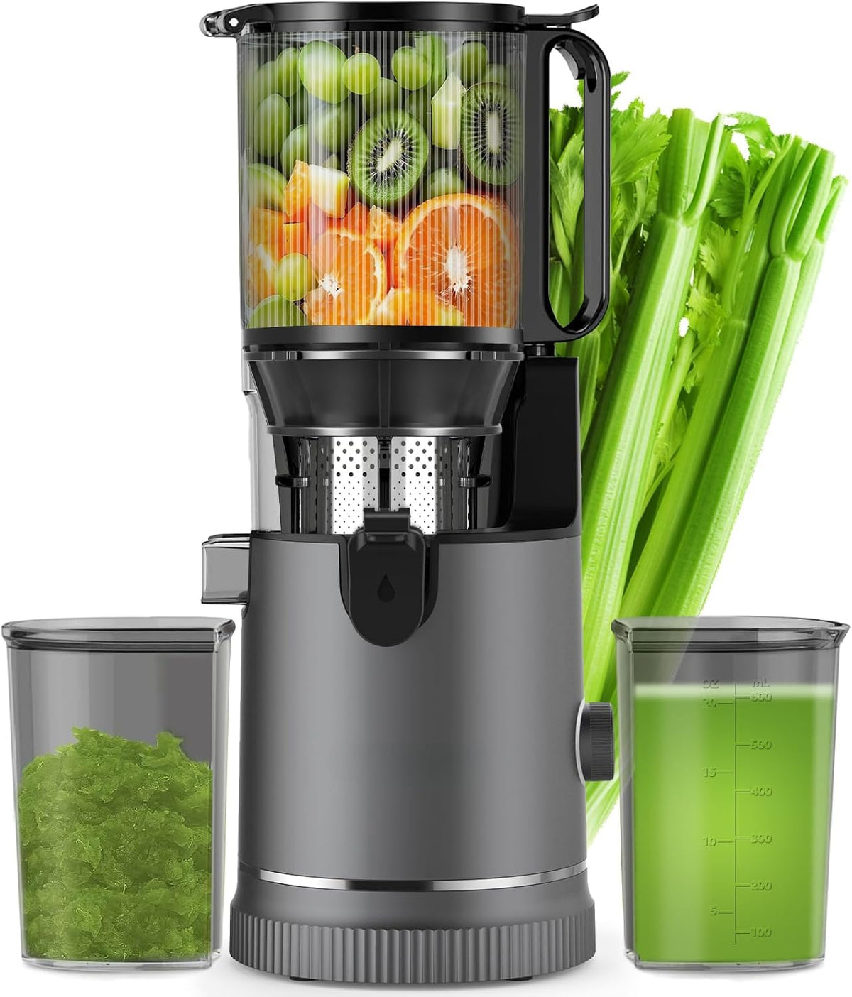 Xtkkgfbir Sapcentrifuge Slow Juicer 400W Koudpers, 147 mm XL Invoer, 1,8 L, 2 Bekers, voor Hele Fruit en Groenten, Hoog Saprendement, BPA-vrij, Stil